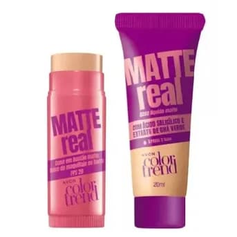 Kit 1 Base Liquida Natural e 1 Base  Bastão Matte  Real  FPS 20 COR  210Q Color Trend Avon
