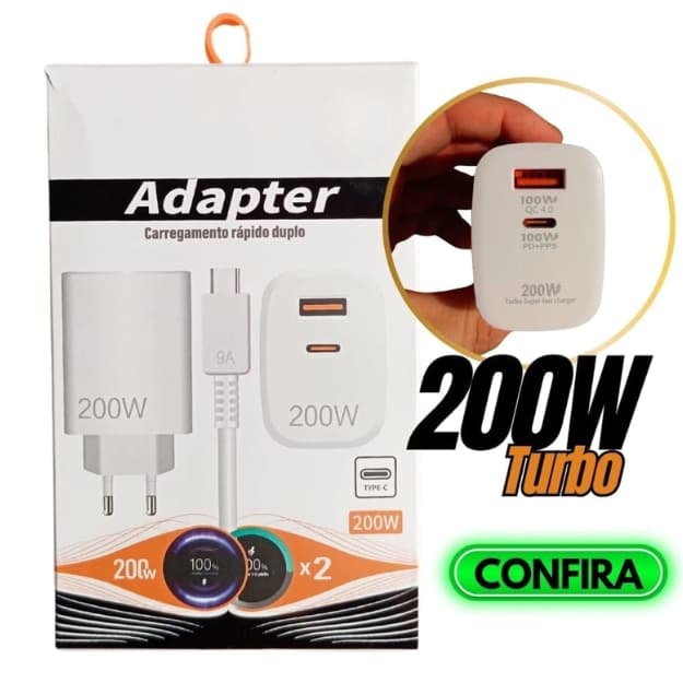 Carregador 200W Turbo para Xiaomi Power 2X Mais Rápido Tipo C-Tipo c