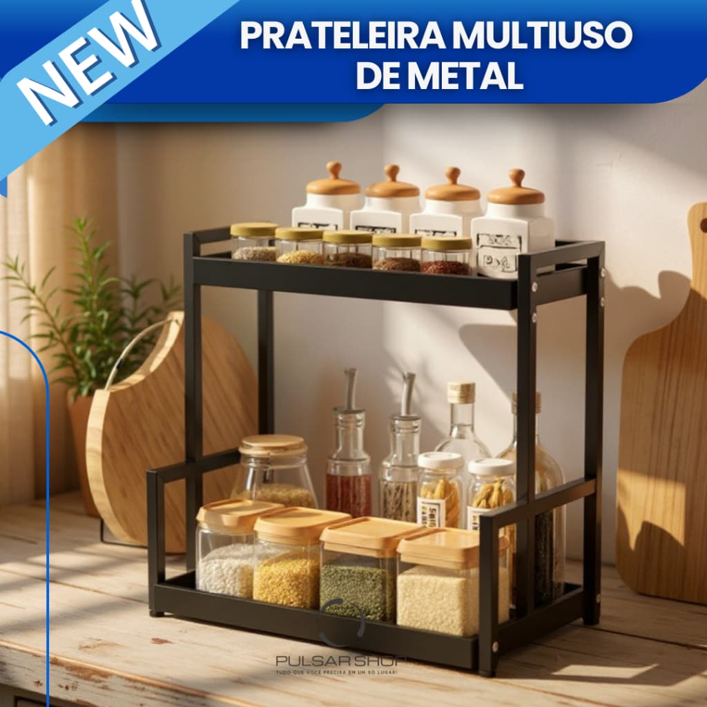 PRATELEIRA PARA TEMPEROS ORGANIZADORA MULTIUSO COZINHA 2 ANDARES DE METAL ORGANIZADOR UTENSÍLIOS