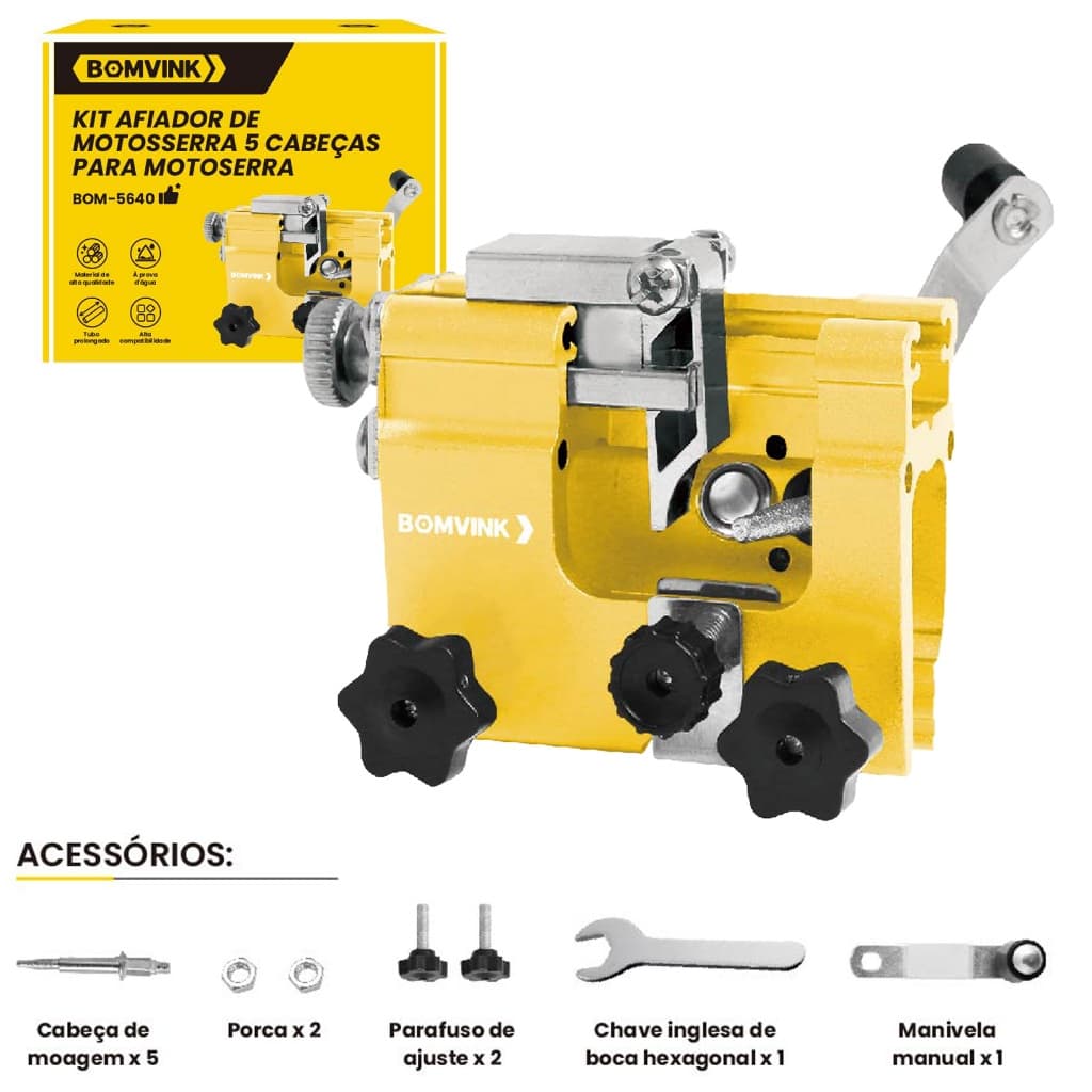 Kit Afiador de Corrente Motosserra 5 Cabeças Amarelo - Profissional e Resistente