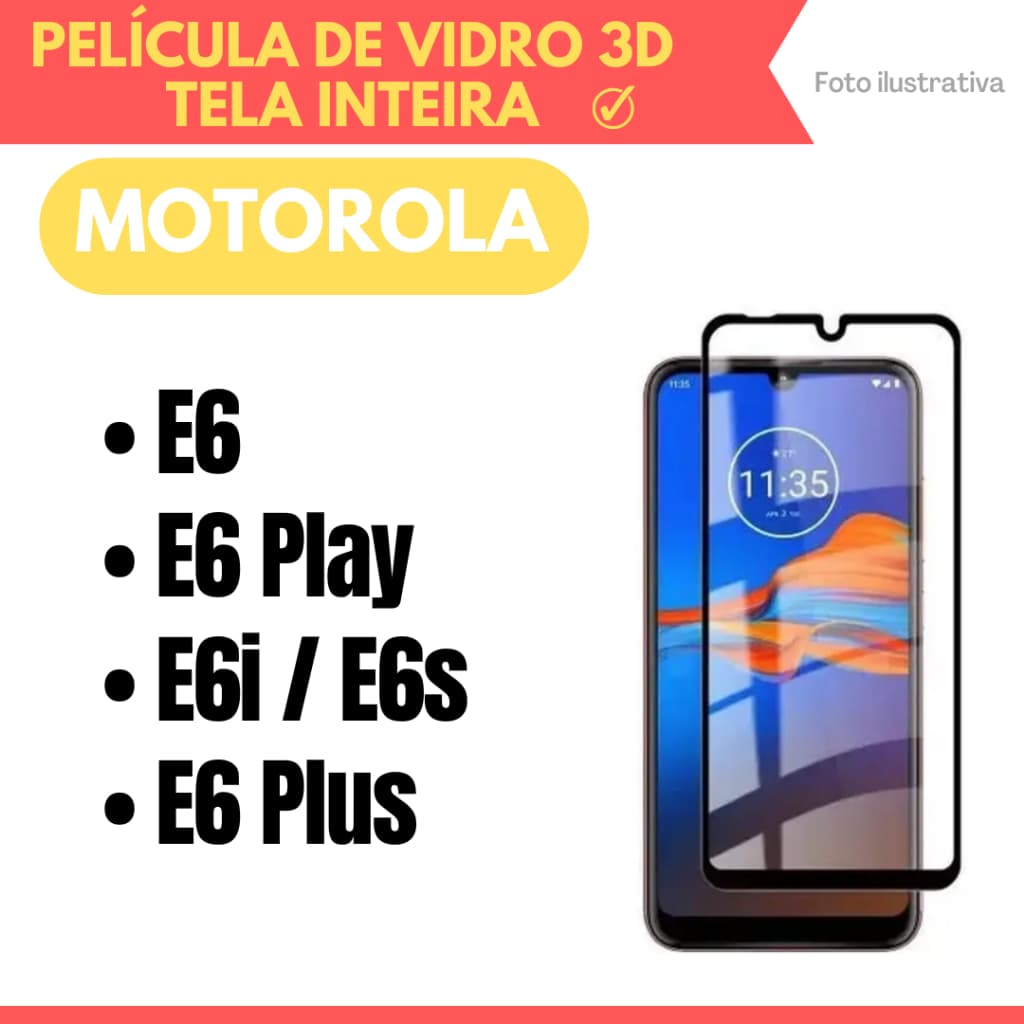 Película de Vidro 3D Para Motorola E6 / Moto E6 Play / Moto E6i|E6s / Moto E6 Plus / Protetor de Tela.