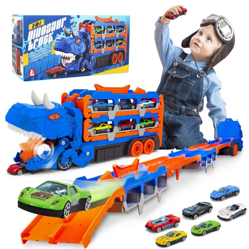 Caminhão Dinossauro Engolidor de Carrinhos AZUL - A Diversão Está Garantida! YM5500