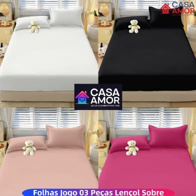 Jogo de lençol Liso com elástico e fronha 02 ou 03 peças Não Desbota SOLTEIRO/ CASAL QUEEN  Alta qualidade Micropercal 1