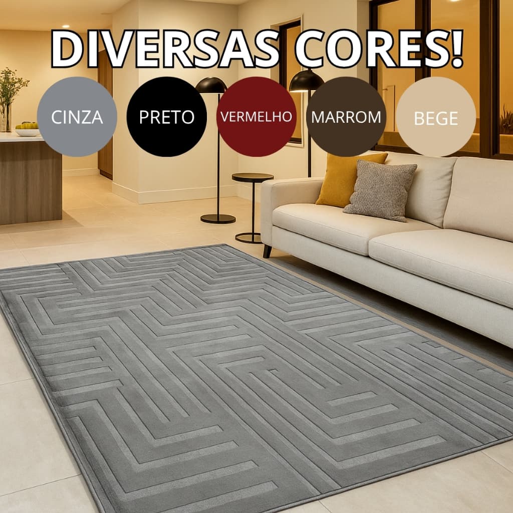 Tapete de Sala 1,00m x 1,40m Itália Aveludado Premium Várias Cores Antiderrapante Moderno p/Quarto