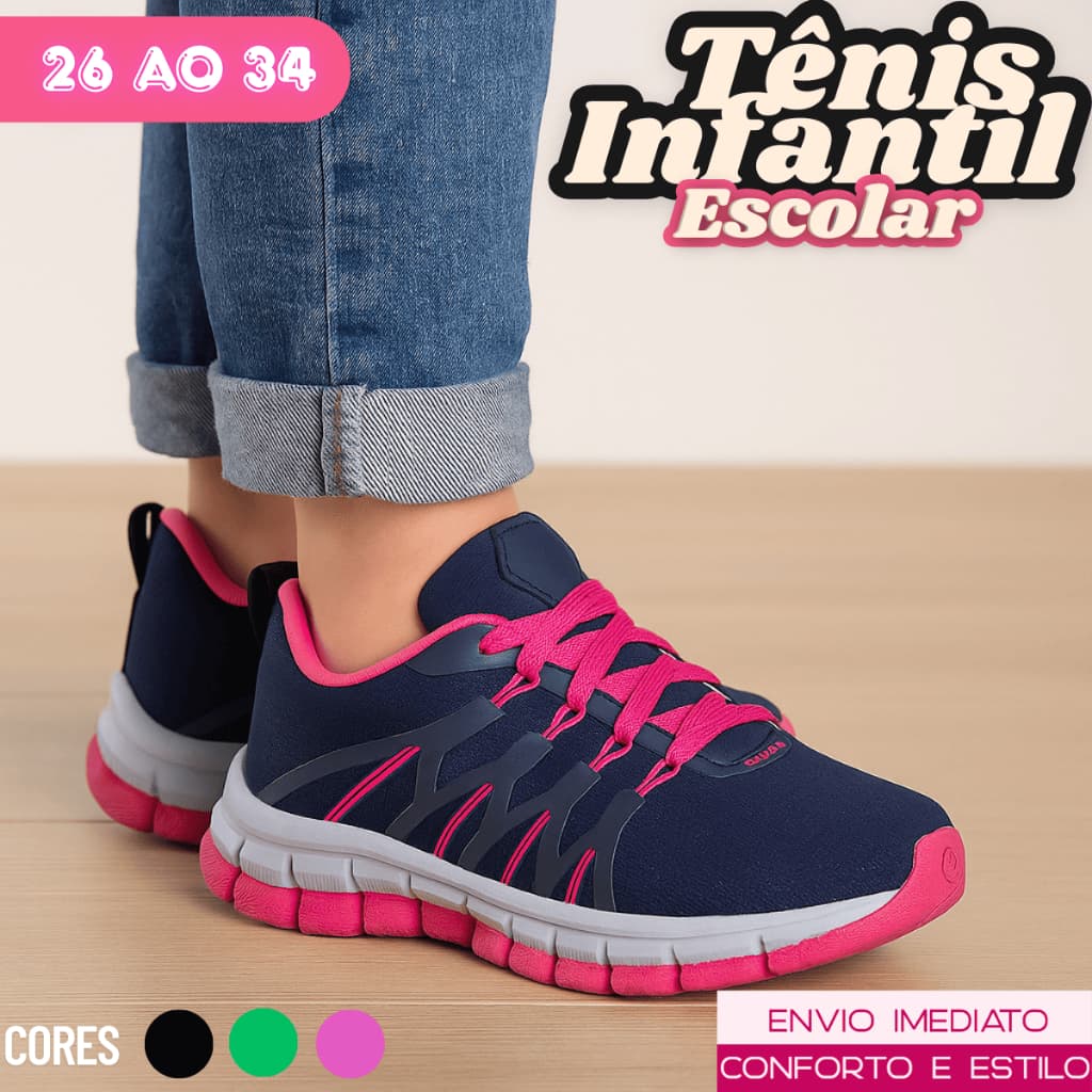 Tênis Infantil Esportivo Leve Confortável 26 ao 34 Para o Dia a Dia