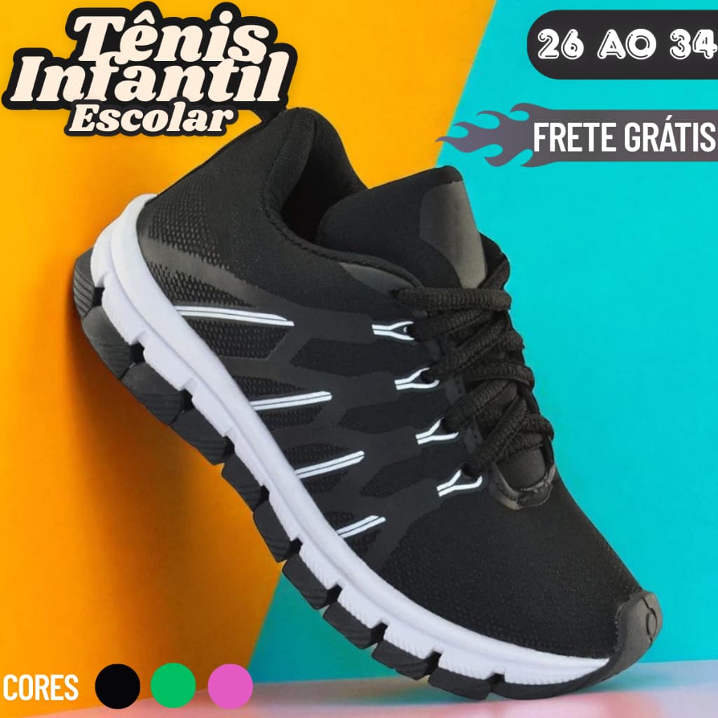 Tênis Infantil Esportivo Leve 26-34 Para Exercícios e Diversão
