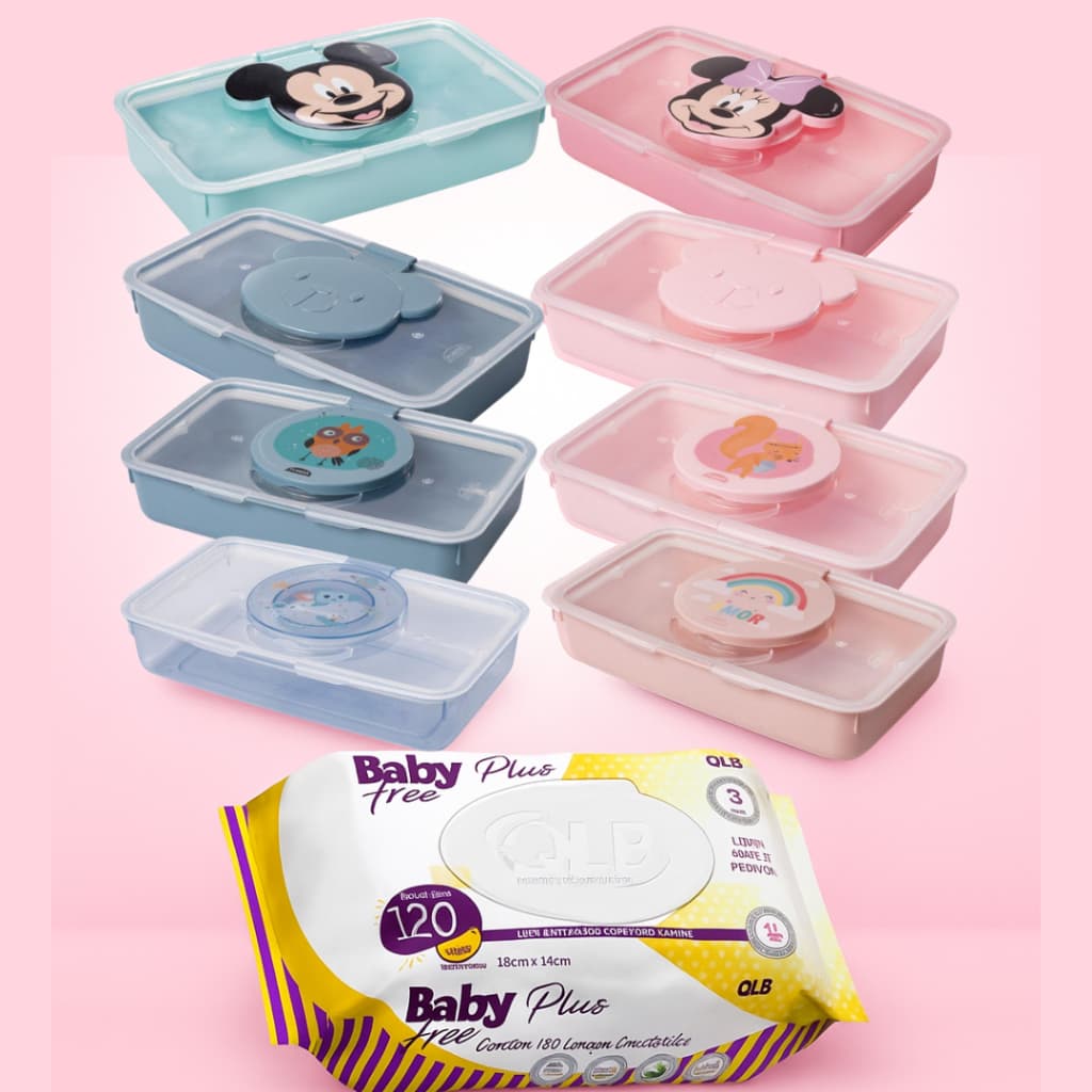 Kit Porta Lenço Umedecido Tampa + Lenço Umedecido Higiene e Conforto Bebês Infantil