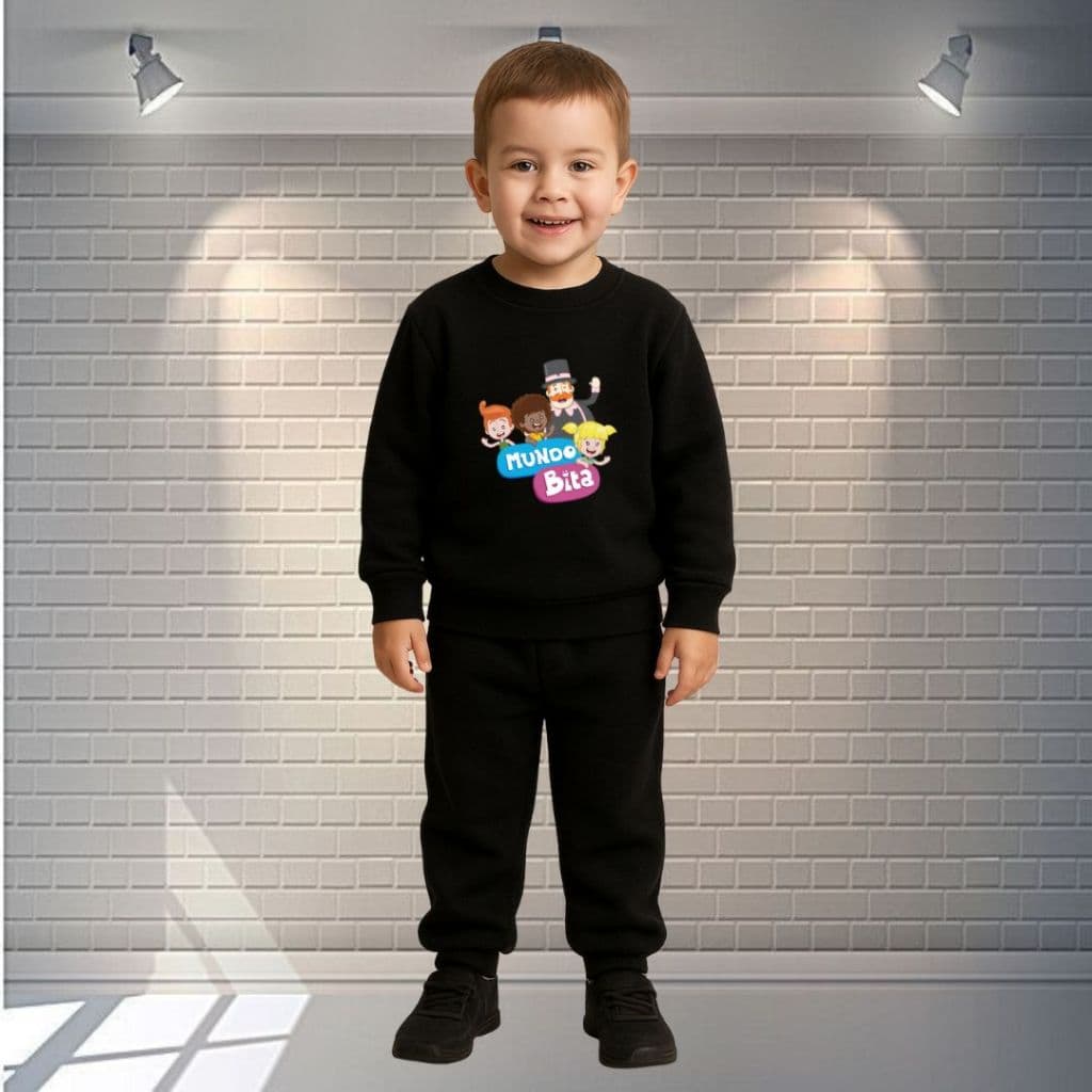 Conjunto abrigo infantil menino menina calça de moletom + moletom careca Mundo Bita