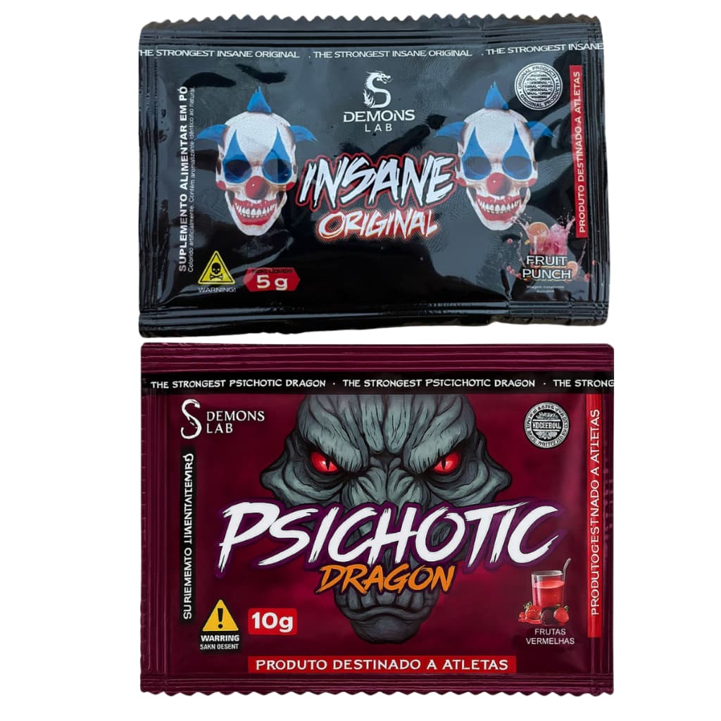 Kit 2 unidades Sache Pre Treino Insane+Psichotic Sabor Fruit Punch