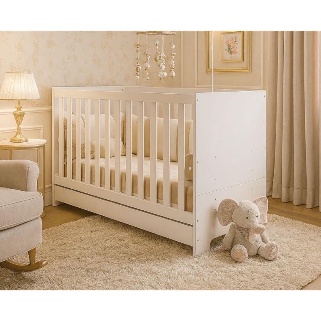 Berço 3 em 1 nacional Multimóveis Branco para Colchão 130 x 60cm que vira mini cama e sofazinho