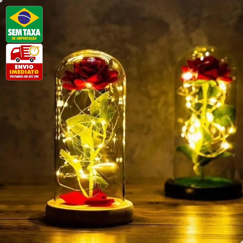 Luminária Rosa Encantada LED Presente A Bela e a Fera Decoração Romântica Pequeno Príncipe