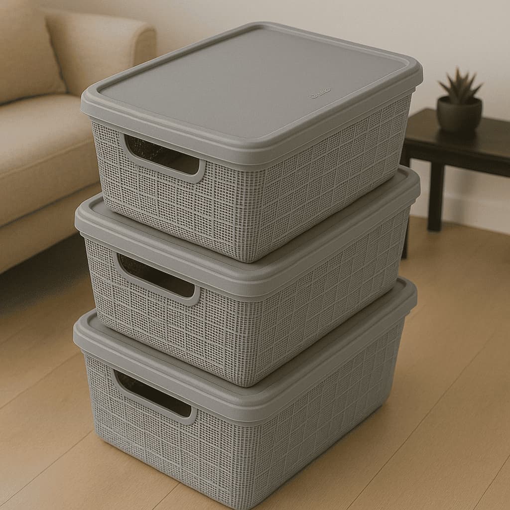 Kit 3 Caixas Organizadoras 5 Litros  Tampa Grande Cesto Multiuso Cozinha Lavanderia Banheiro Quarto