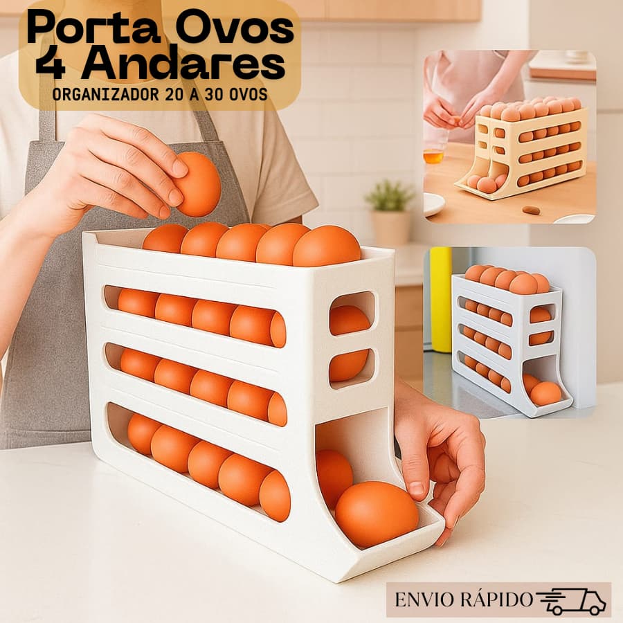Porta Ovos 4 Andares Rolante em Plástico para Geladeira Organizador 20 a 30 Ovos