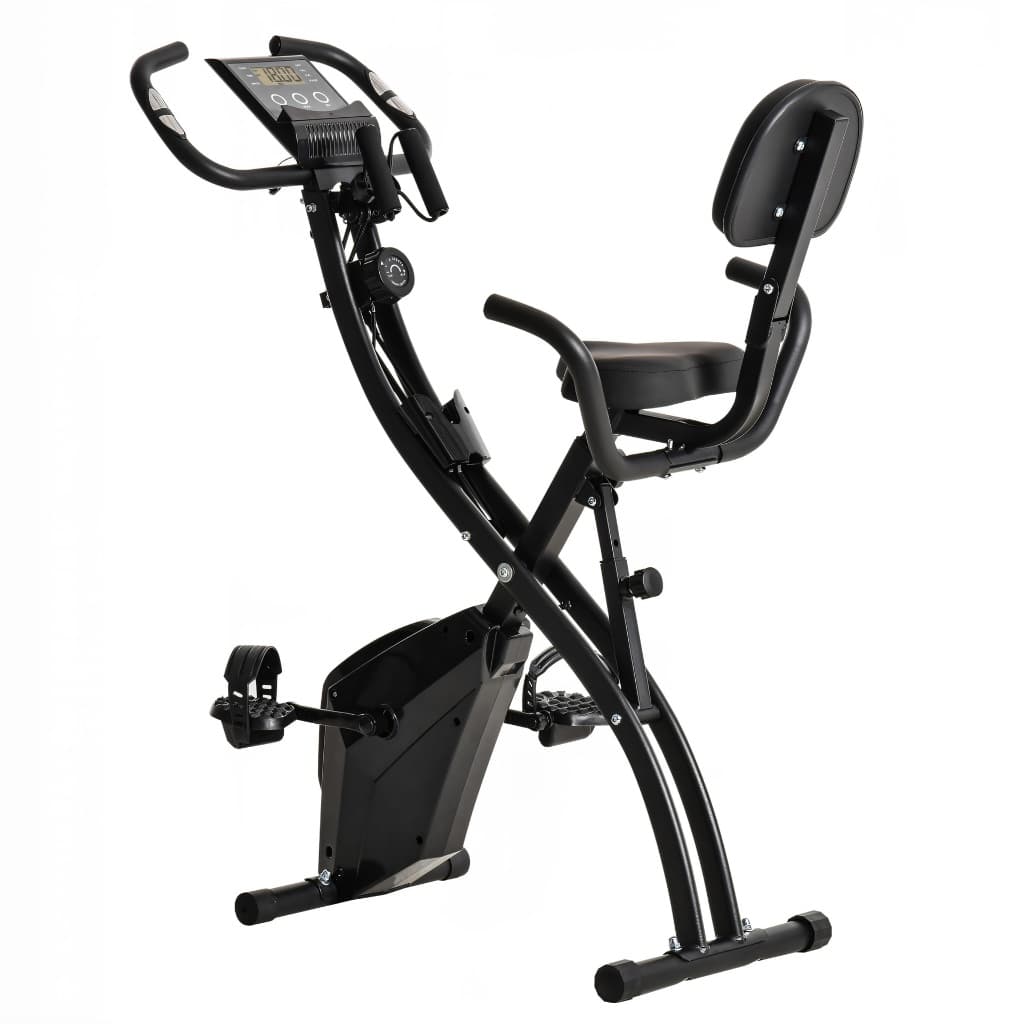 Bike Ergométrica Vertical X Dobrável com Encosto Painel LCD e 8 Níveis Resistência Preta