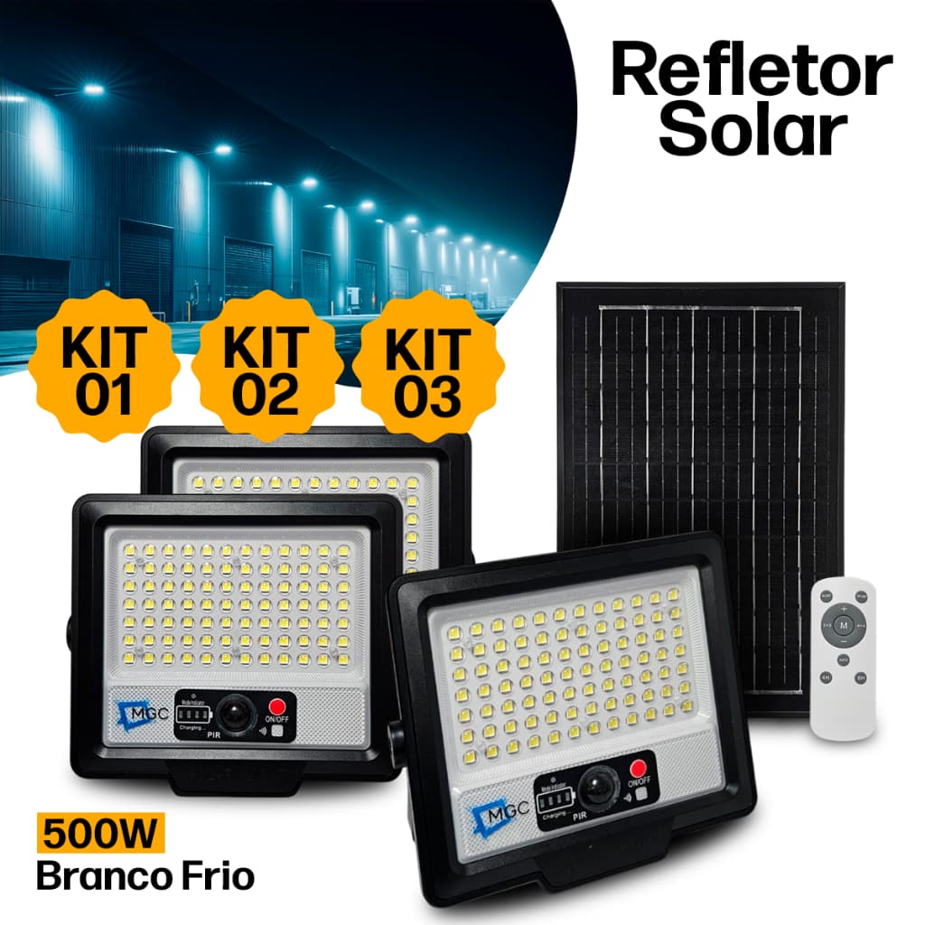 Luminária Refletor Solar LED 500W Prova D’Água Controle Remoto Sensor de Presença 84 Leds
