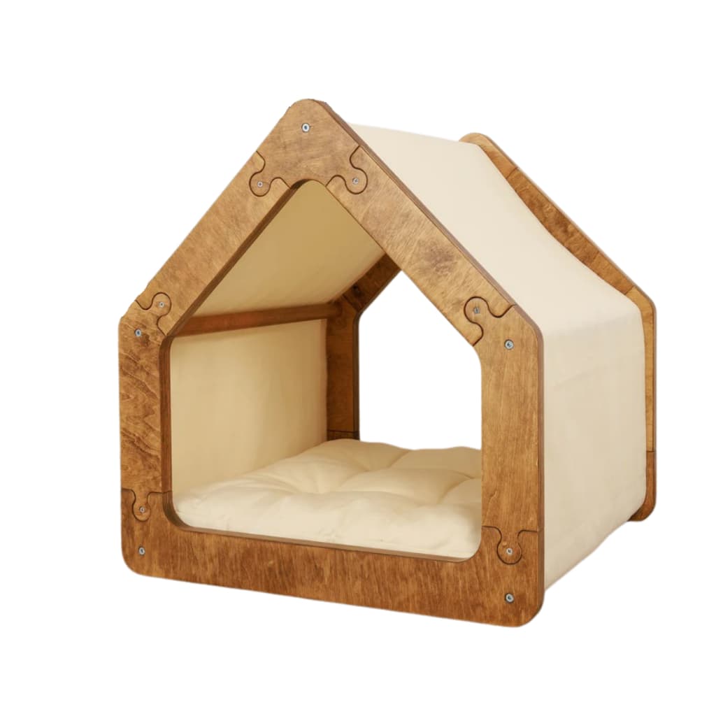 Casa Pet de Madeira e Tecido  Conforto e Estilo para Seu Pet G