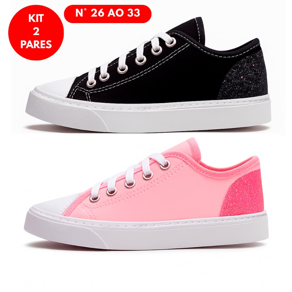 Kit 2 Tênis Infantil Menina Feminino Casual Calçado Passeio Confortável