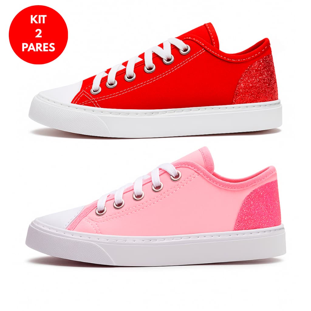 Kit 2 Tênis Infantil Menina Feminino Casual Calçado Escolar Confortável
