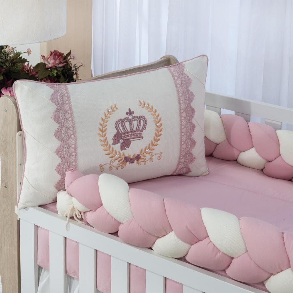 KIT ENXOVAL PARA BERÇO BEBÊ MODELO DE TRANÇA 8 PEÇAS CONDESSA ROSE/BEGE NEUTRO MENINO LUXO