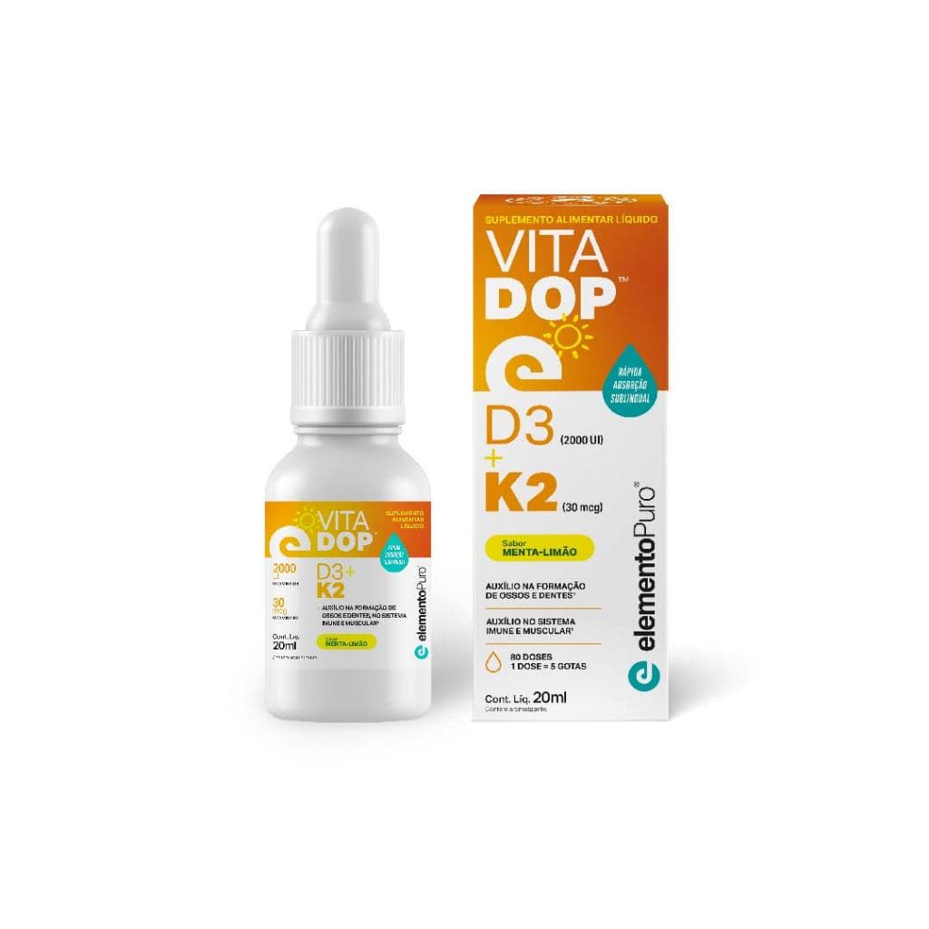 Vitamina D3 2000Ui + Vitamina K2 30mcg VITADOP D3+K2 em gotas Sabor Menta Limão 20ml 80 doses