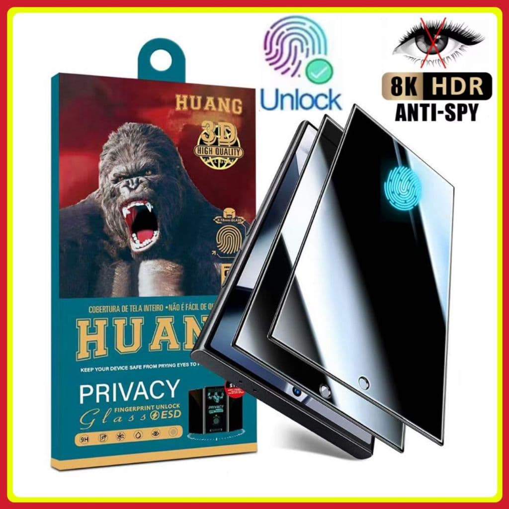 Película Privacidade 3D de Vidro Funciona Digital sem Furo Samsung S25 S25Plus S25Ultra S24 S23 S22 S22Plus S26