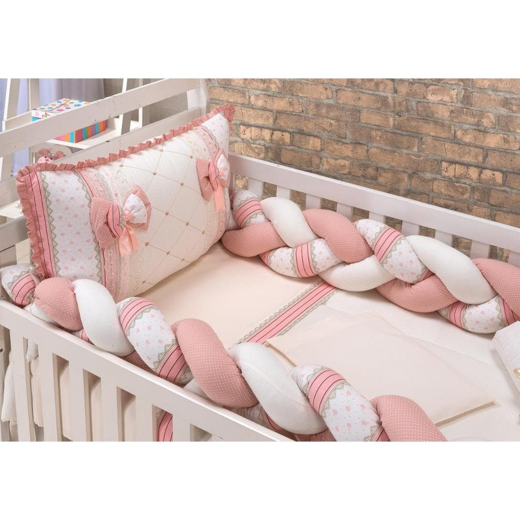KIT ENXOVAL PARA BERÇO BEBÊ MODELO DE TRANÇA 8 PEÇAS ESSENCE SALMON NEUTRO MENINA LUXO
