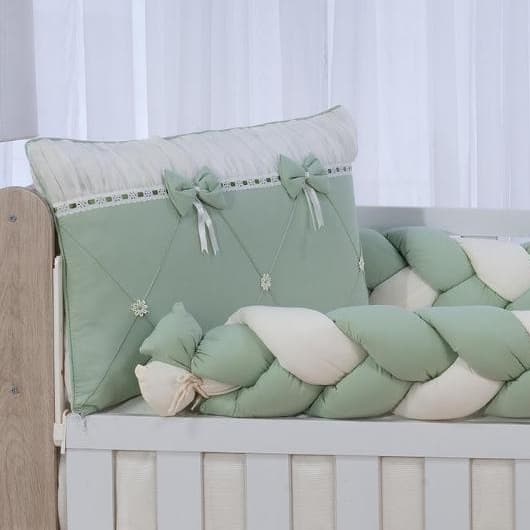 KIT ENXOVAL PARA BERÇO BEBÊ MODELO DE TRANÇA 8 PEÇAS DIVA VERDE/BEGE NEUTRO MENINA/MENINO LUXO