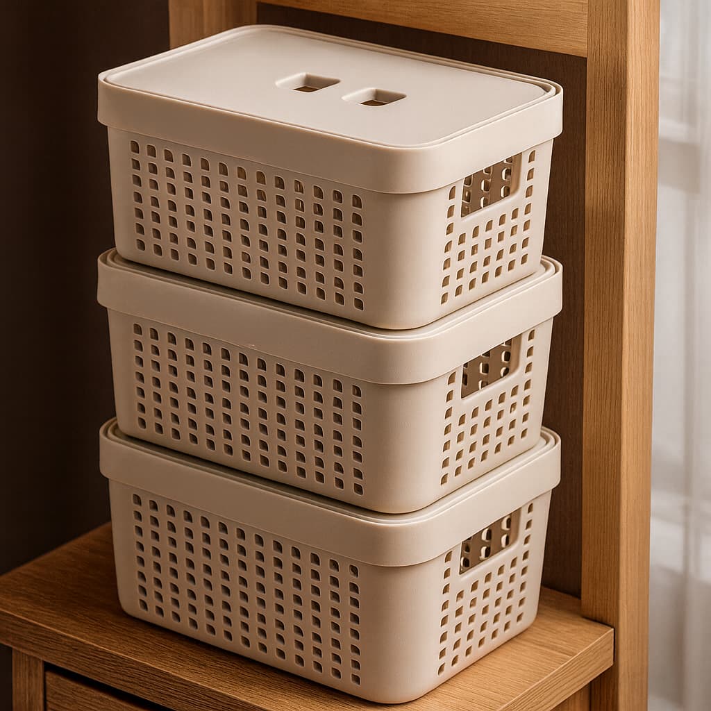 Kit 3 Caixas Organizadora com Tampa 4,5 Litros em Plástico Resistente Multiuso Para Banheiro Cozinha