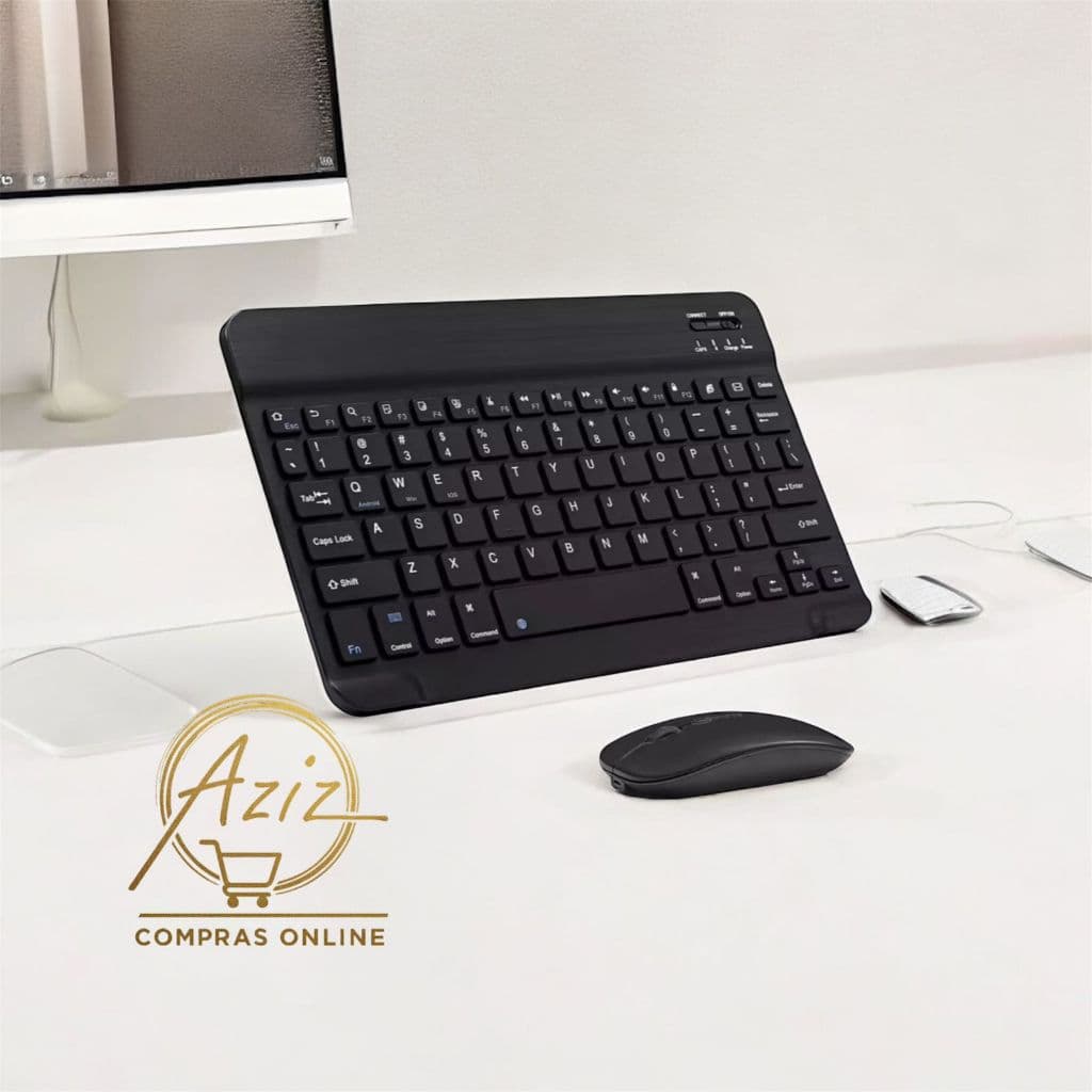 Kit Teclado Ultrafino + Mouse Sem Fio Recarregável Bluetooth IOS Android Windows Tablet iPad Air Pro