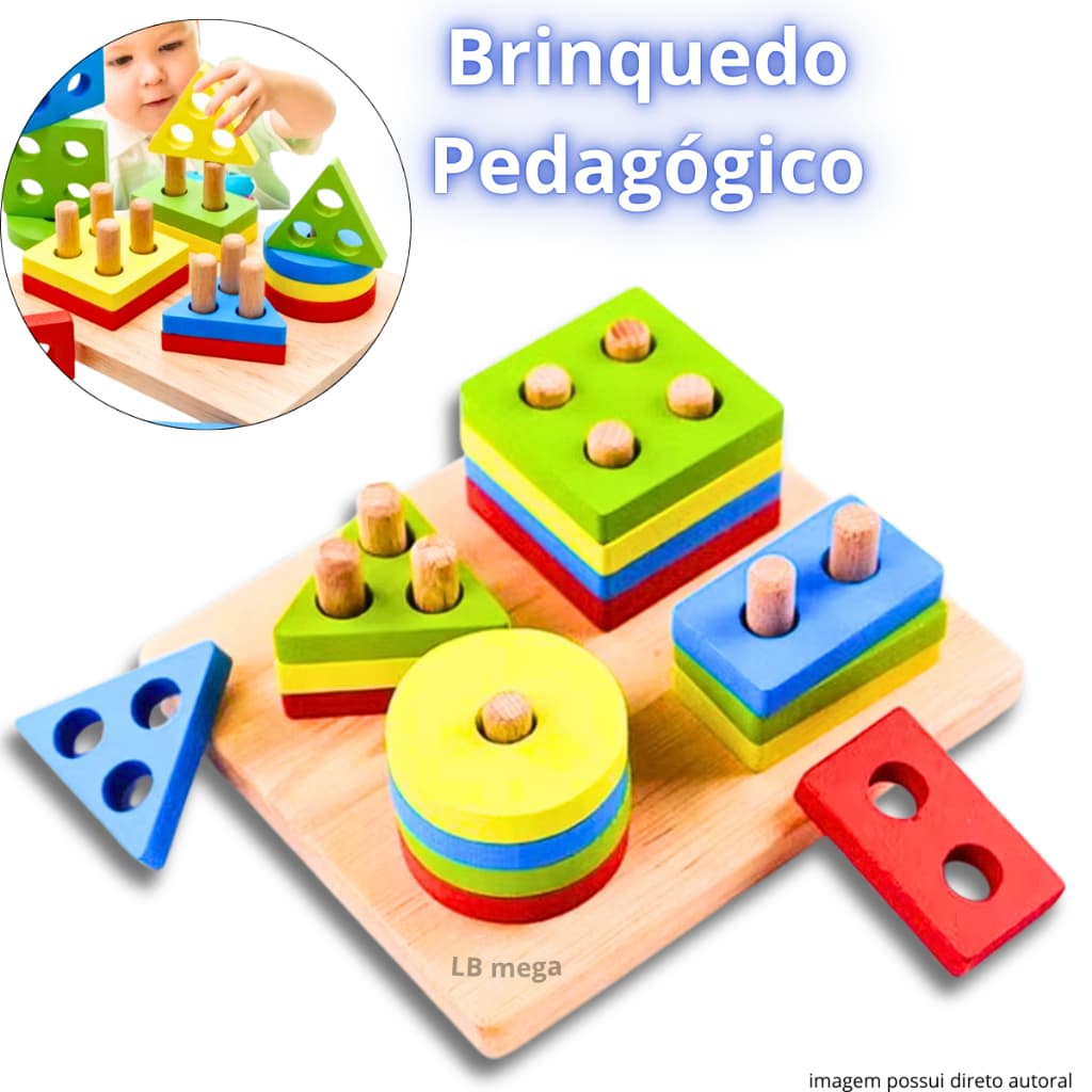 Brinquedo Pedagógico 17 Pçs MDF Educativo Didático Infantil Desenvolvimento Cognitivo e Motor
