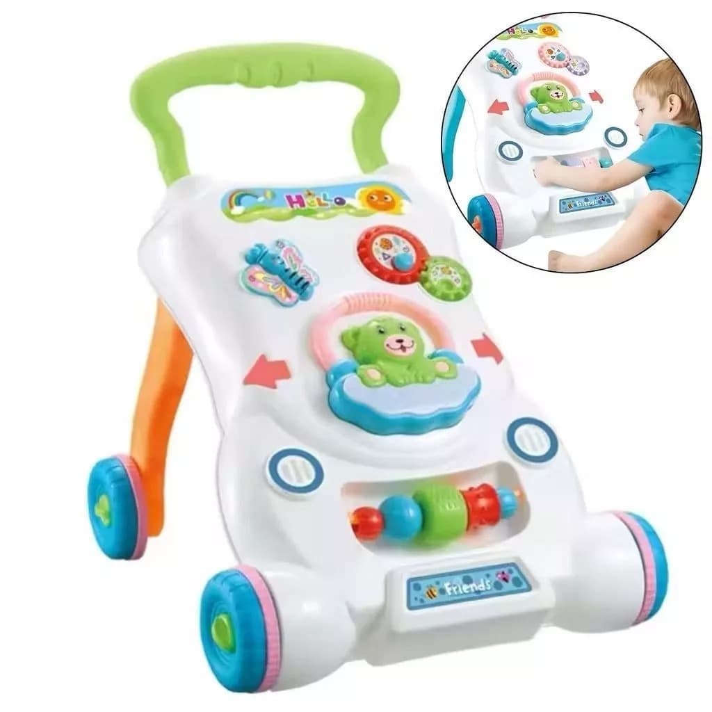 Andador Infantil Empurrador Com Luz Som Estimulo Bebe Verde/Azul-3180