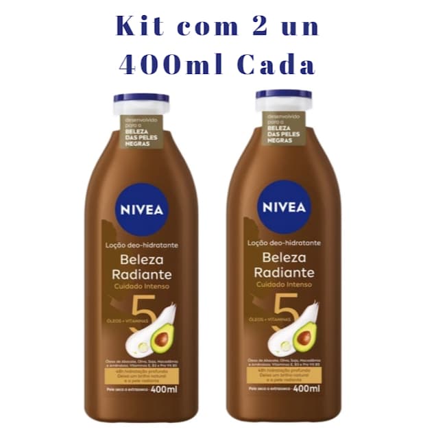 KIT com 2 und Loção Hidratante Corporal Nivea Pele Seca Beleza Radiante Pele Negra 400ml cada