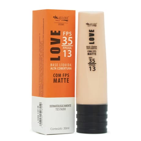 Base Liquida Matte Alta Cobertura FPS35 Cor 50 a 55 Max Love com 30ml