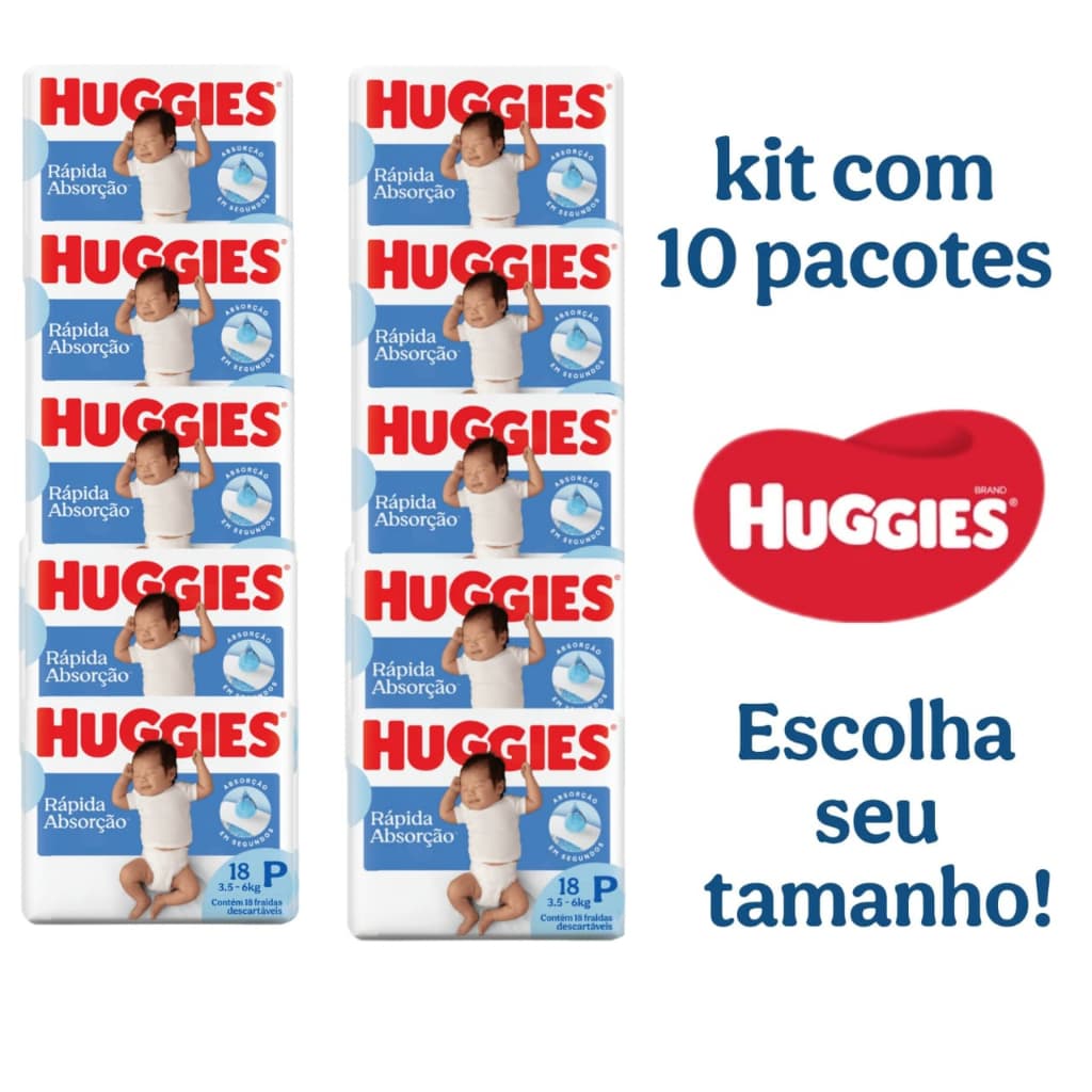 Kit 10 Pacotes de Fralda Huggies Tripla Proteção P, M, G, XG