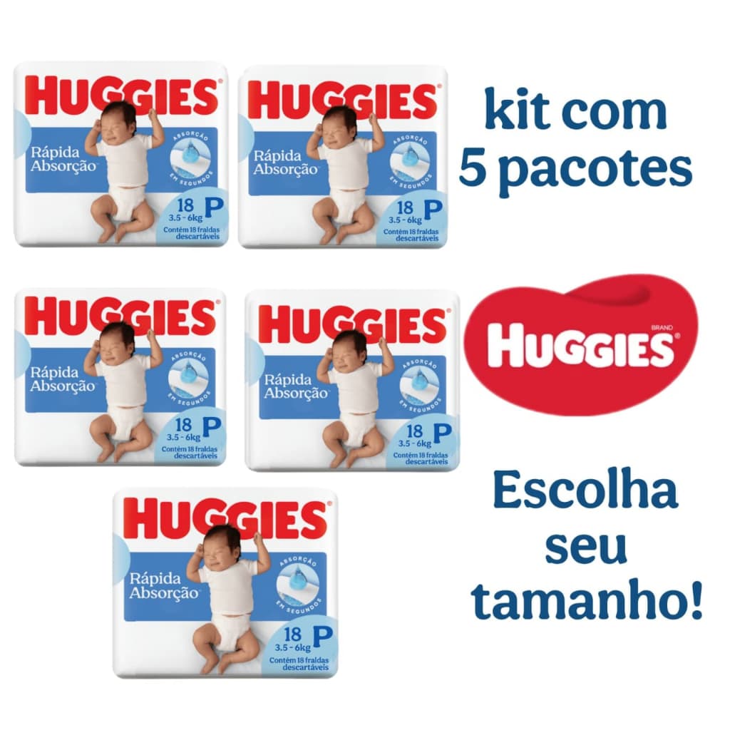 Kit 5 Pacotes de Fralda Huggies Tripla Proteção P, M, G, XG
