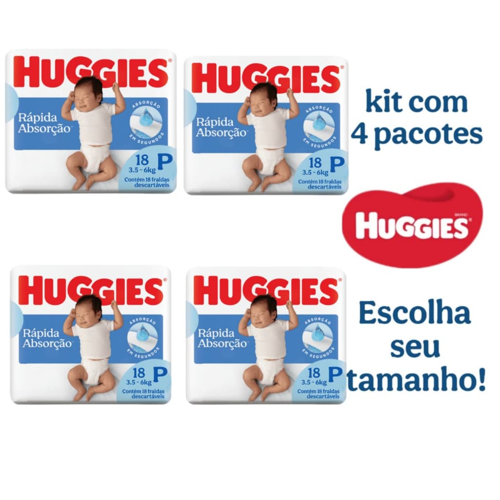 Kit 4 Pacotes de Fralda Huggies Tripla Proteção P, M, G, XG
