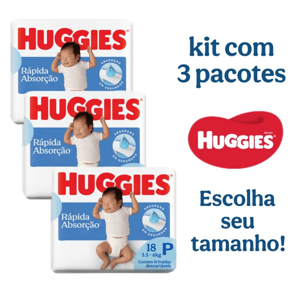 Kit 3 Pacotes de Fralda Huggies Tripla Proteção P, M, G, XG