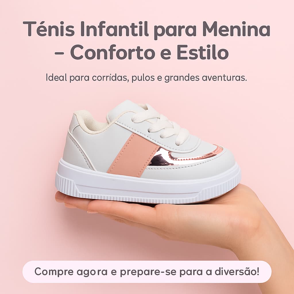 Tênis Baby Branco/Rose Infantil Menina Casual Confortável e Resistente