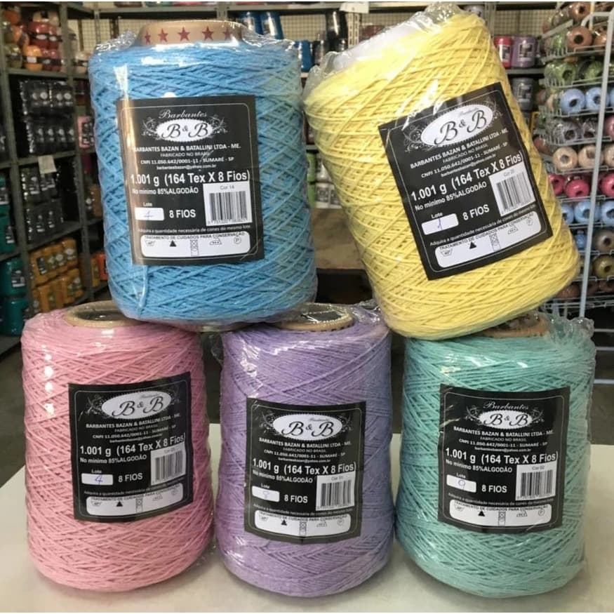 Barbante B&B fio 6 com 1 kg Diversas cores 85% algodão Fio macio com cores vivas para croche