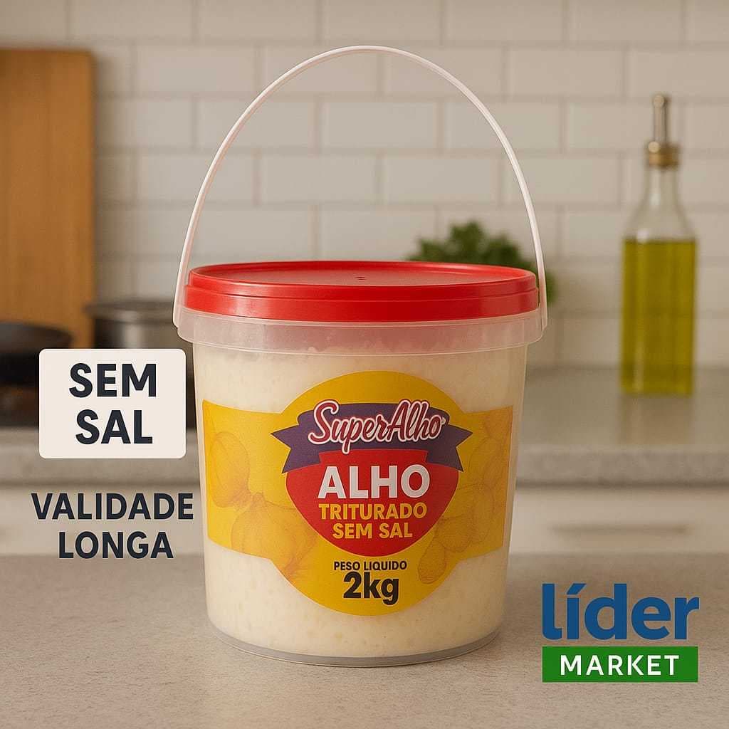 Balde Alho Triturado 2kg Pronto para o Consumo Validade Longa Tempero