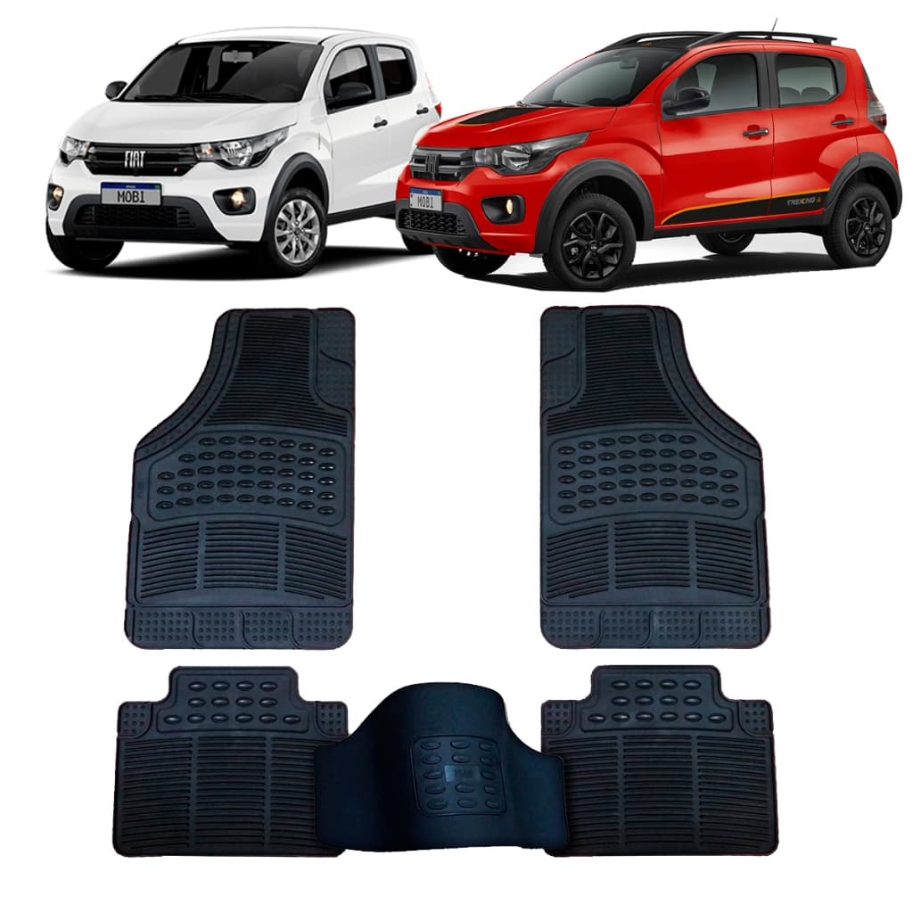 Tapete Automotivo Fiat Mobi Universal em Pvc Ecológico Grosso com Borda + Tapete do Túnel Traseiro