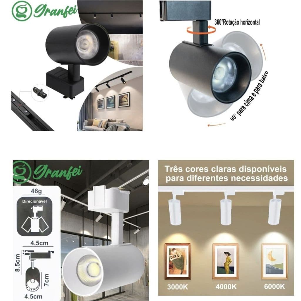 Luminária Spot LED Eletrificado 10W+Trilho Linear 1 Metro - Branco Frio Neutro Quente UNIFY