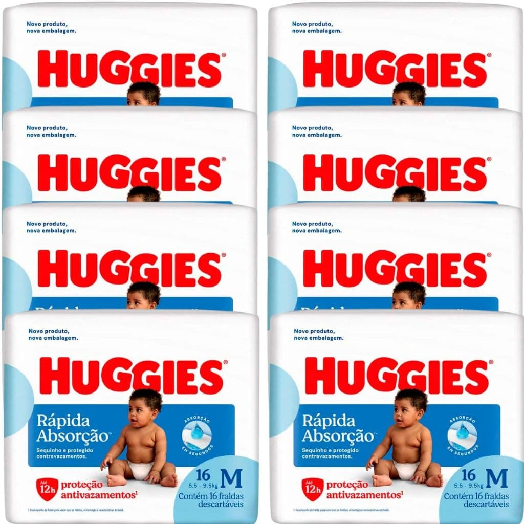 8 Pacotes da Fralda Descartável Huggies Rápida Absorção Tamanho M