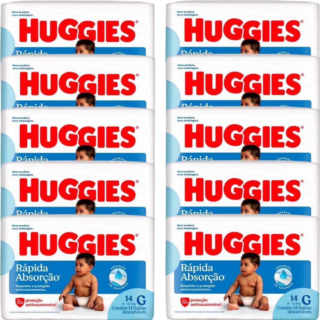 140 Fraldas Huggies Rápida Absorção G - Até 12 Horas de Proteção