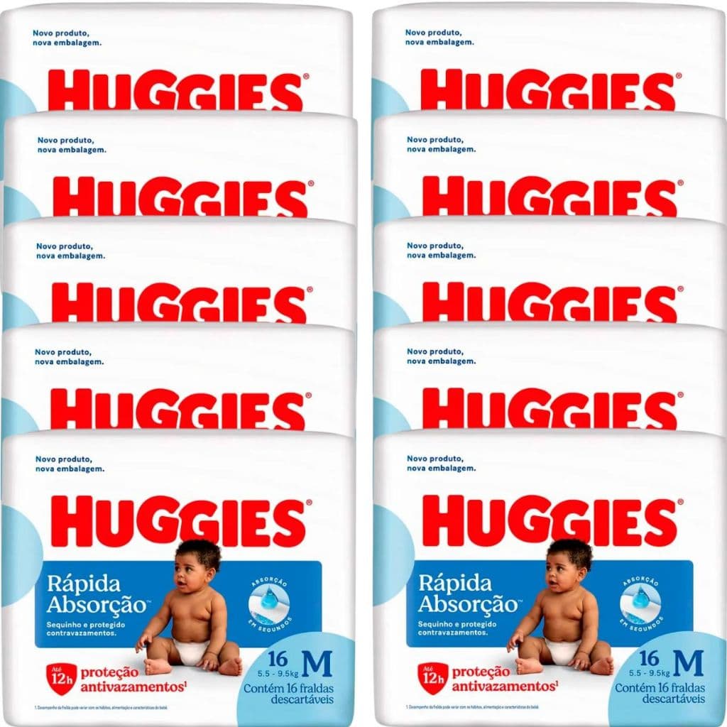 Fralda Huggies Rápida Absorção  - 10 Pacotes