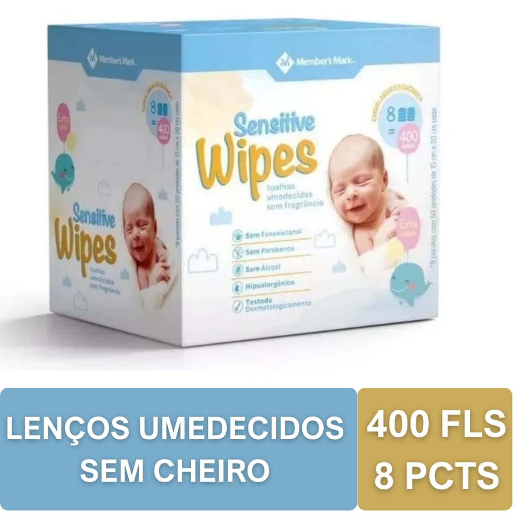 Lenços Umedecidos Toalhas Sem Fragrância Sensitive 400 unid