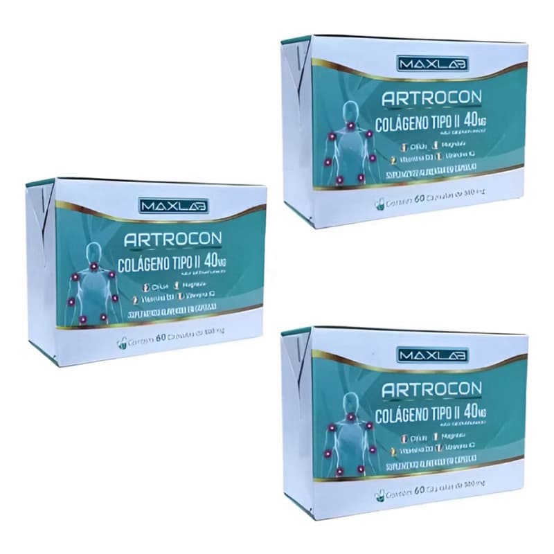 Artrocon Colágeno Tipo 2 + cálcio, magnésio, vitamina D3 e vitamina K2- 60 Capsulas 3 Unidades