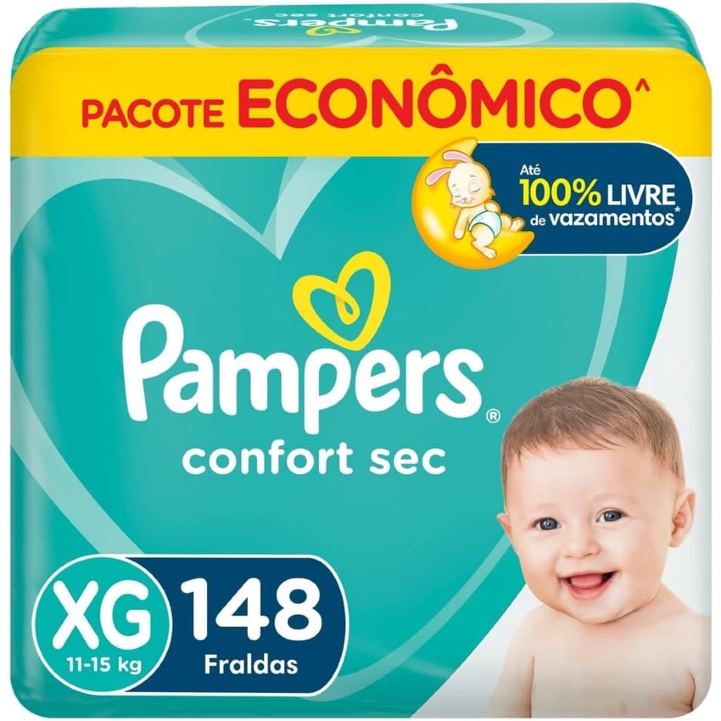 Fralda Pampers Confort Sec XG 148 Unidades, Pampers