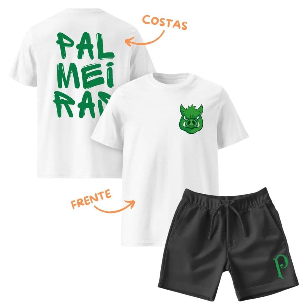 Kit Infantil 1 Camiseta e 1 Short Moletinho Palmeiras Conjunto Blusa e Bermuda de Moletom Do Verdão Camisa 100% Algodão