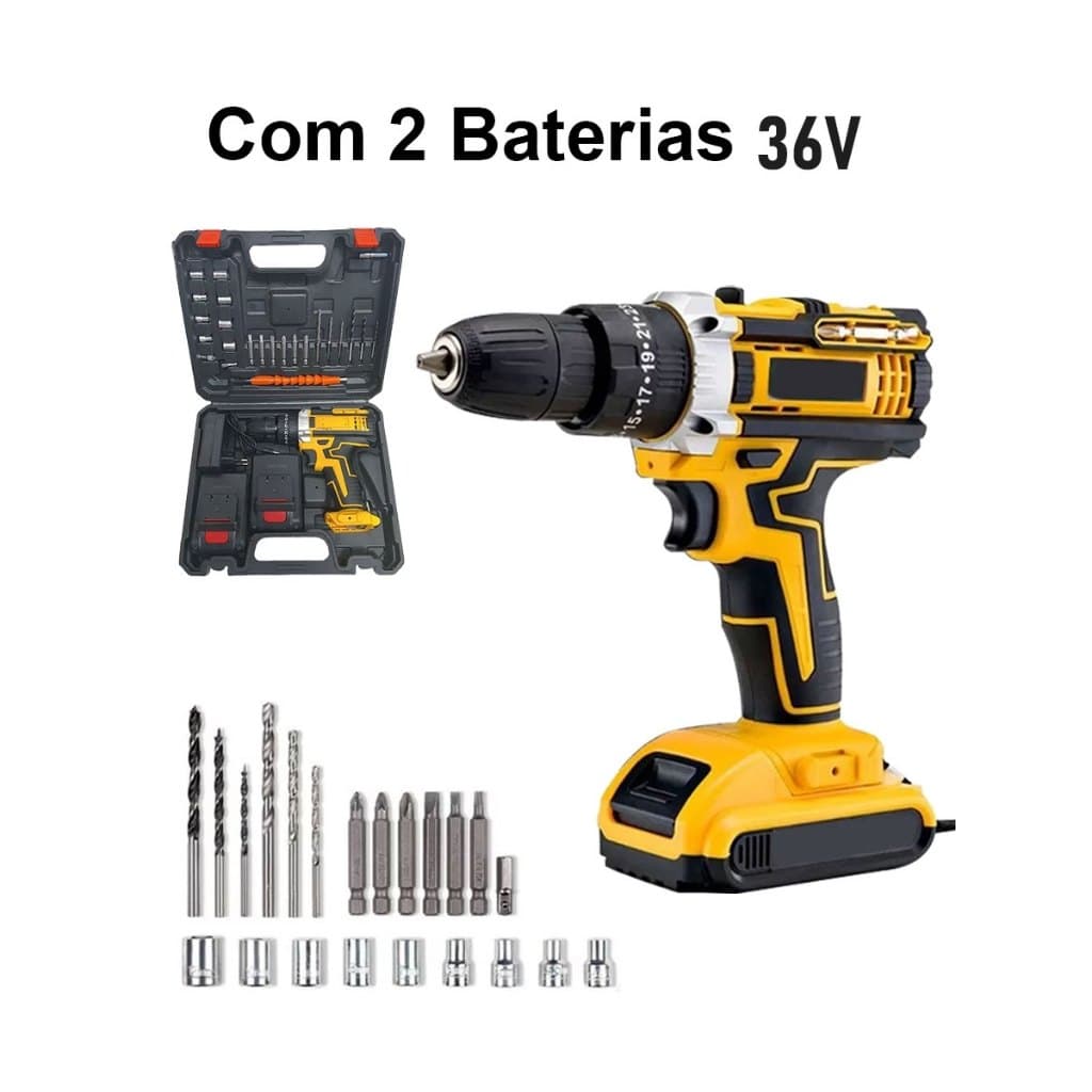 🔥 Envio em 24 horas | Parafusadeira Furadeira 36V 2 Baterias  Com Maleta e Acessórios Completo